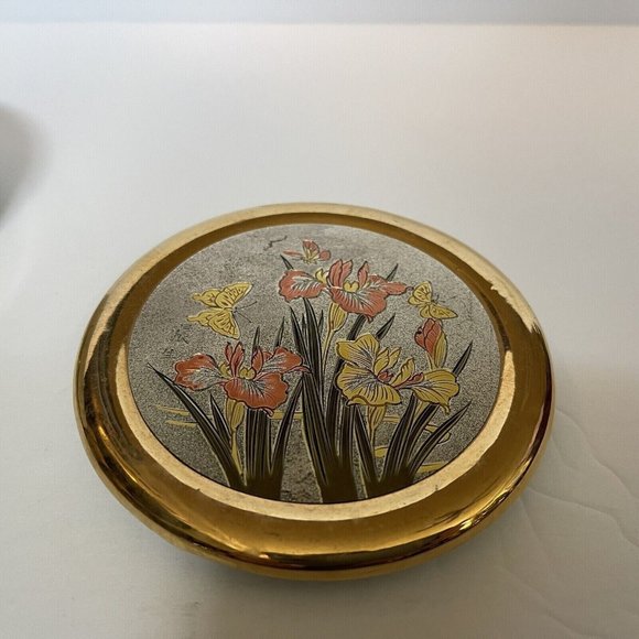 The Art Of Chokin Decorative Trinket Box 24K Gold Edge Butterfly & Iris Flowers - Picture 4 of 12